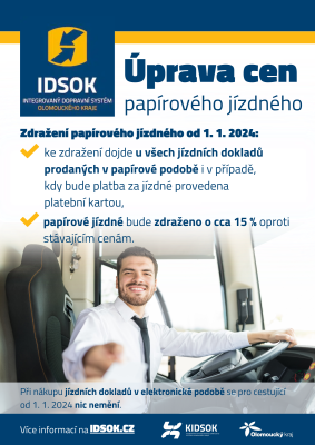 Informace o zdražení papírového jízdného od 1.1.2024 IDSOK